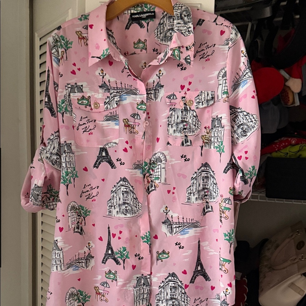 Karl Lagerfeld Pink Paris Print Shirt